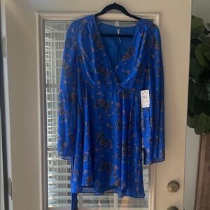 Free People Royal Blue Floral Long Sleeve Dress